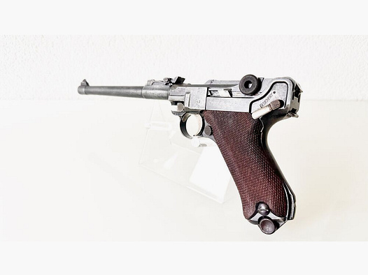 DWM Mod. Ari-08 pistola larga con culata, cargador de tambor 32 disparos 9mm Luger