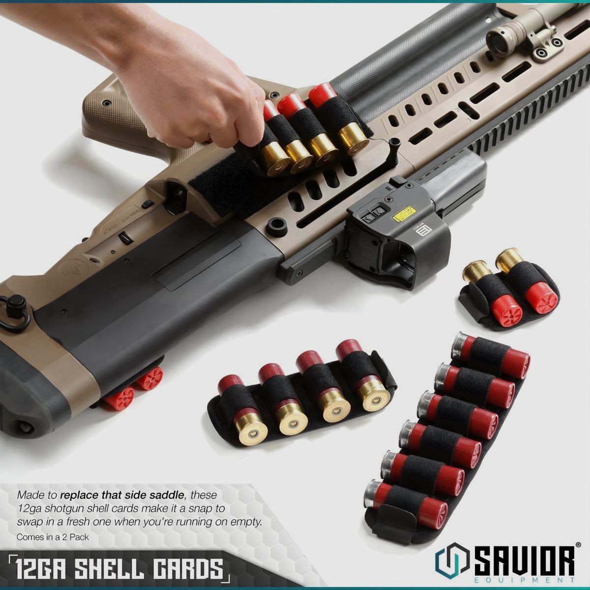 Savior - Portamunición para escopeta - Shotgun Shell Cards - 2 ranuras - 2-Pack - TAN - MP-TNS-12G-TWO-2P-TN, imagen 2 de 6