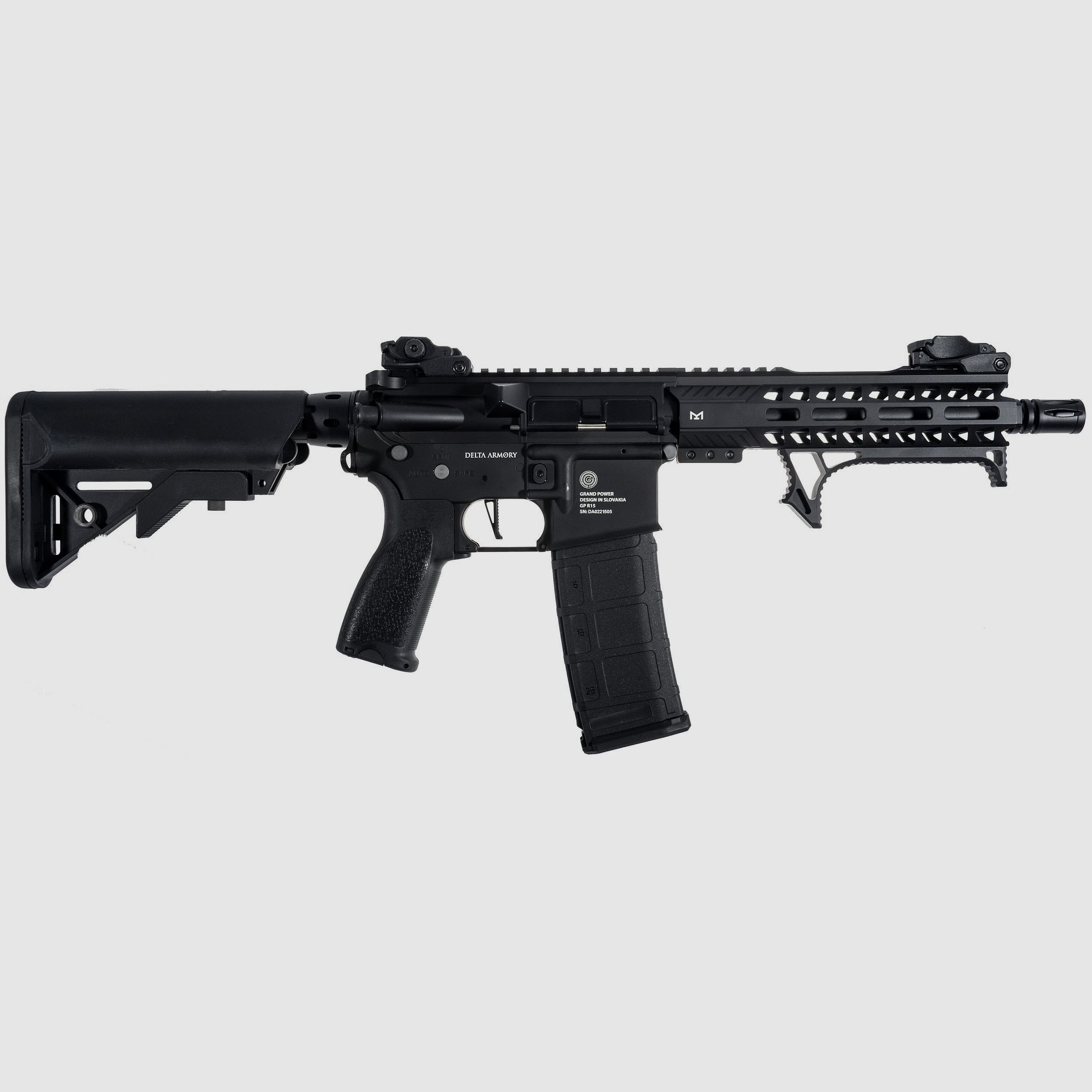 Grand Power AR15 M-Lok Short ALPHA Vollmetall Delta Armory Schwarz S-AEG Airsoft Gewehr Frei ab 18 Jahren