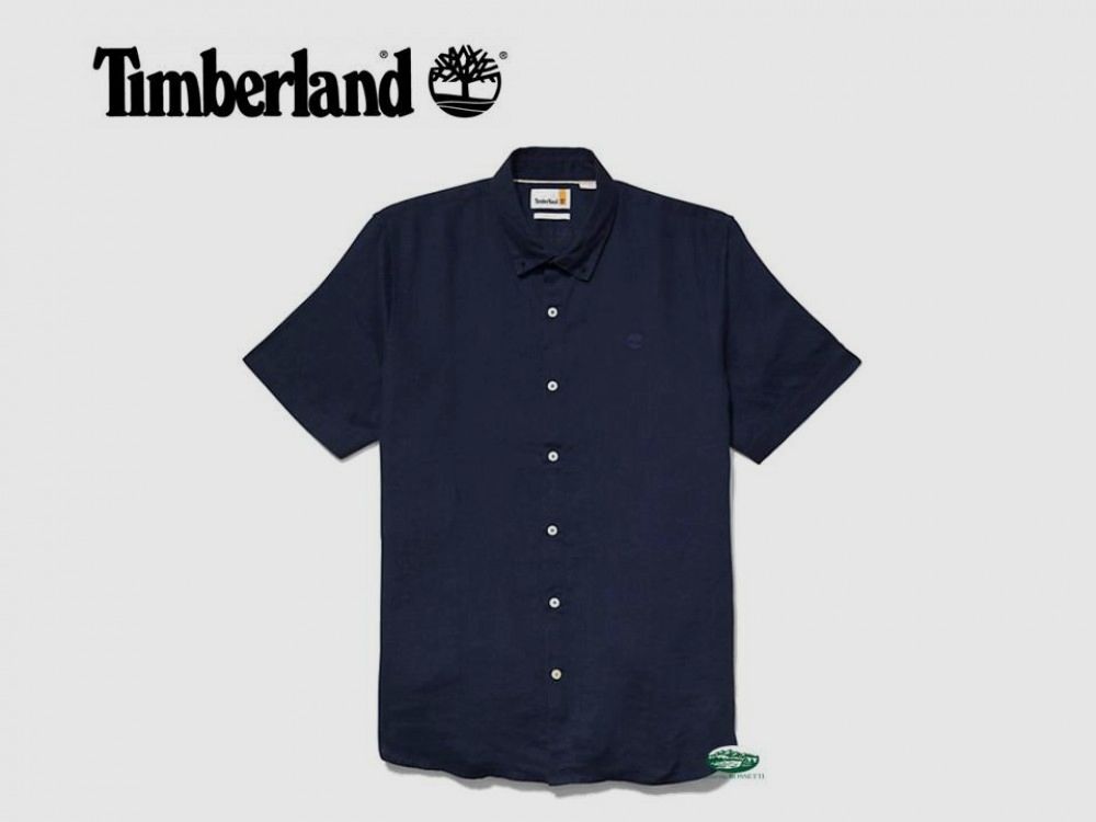 TIMBERLAND Chemise en Lin Homme Manches Courtes Bleue