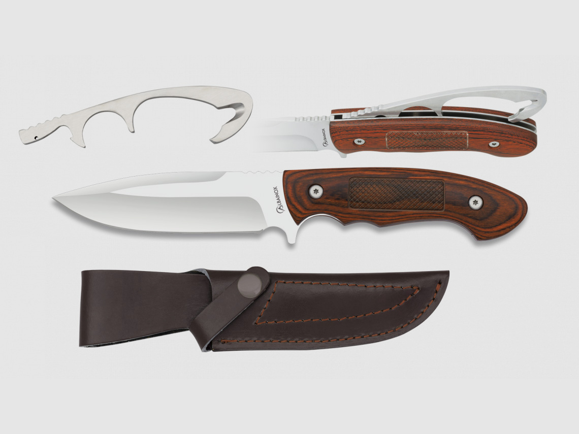 Couteau de chasse avec crochet à dépecer intégré étui en cuir pour couteau de chasseur