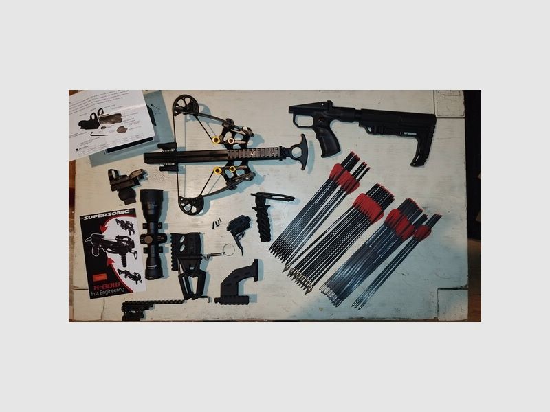 X-BOW FMA Supersonic REV XL mit Magazin von Andys Solution und vielem Zubehör