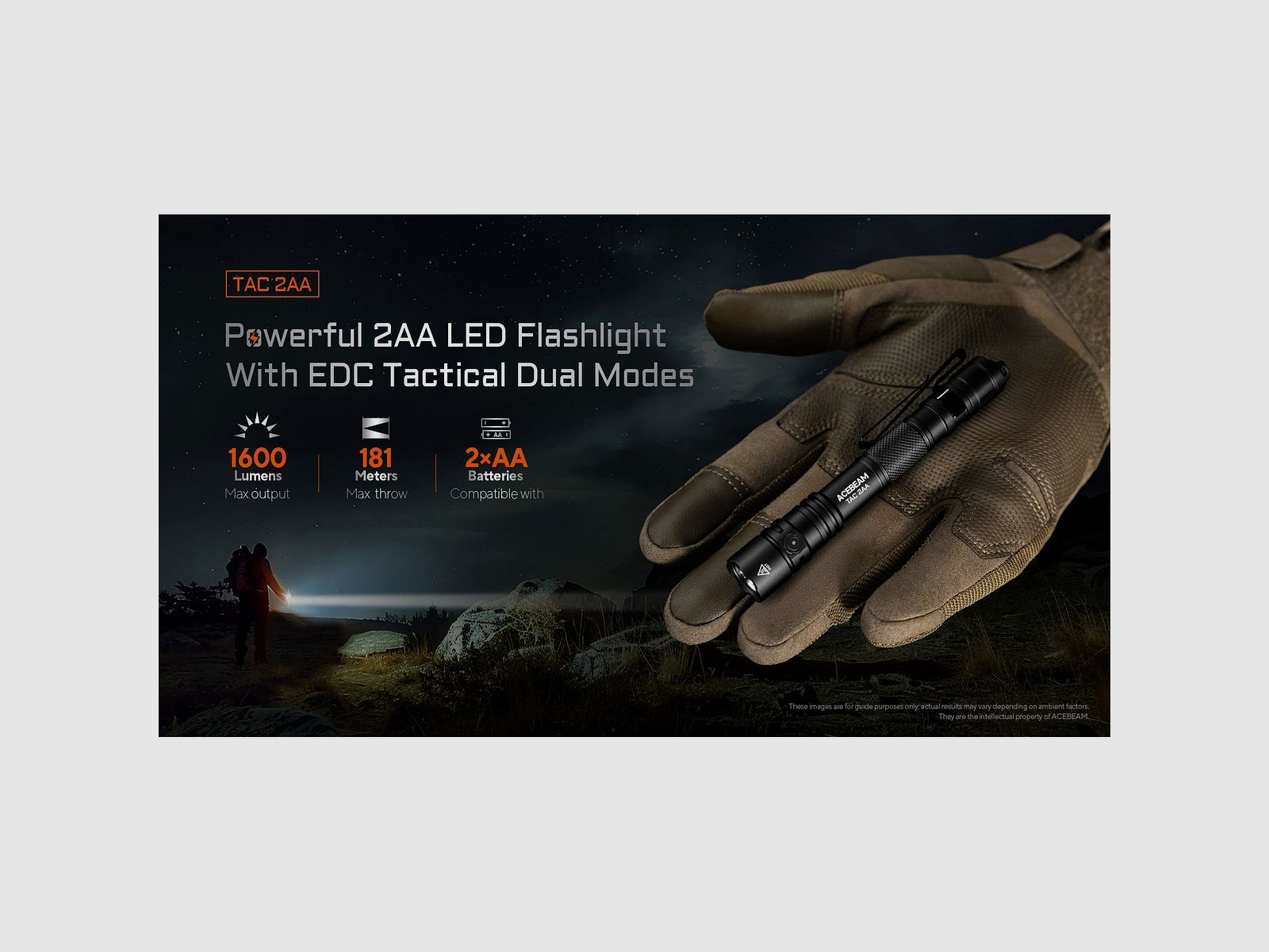 LED flashlight TAC 2AA, 1,600 lumens (including battery), image 5 of 8