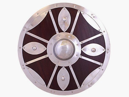 Viking round shield made of wood with metal decorations