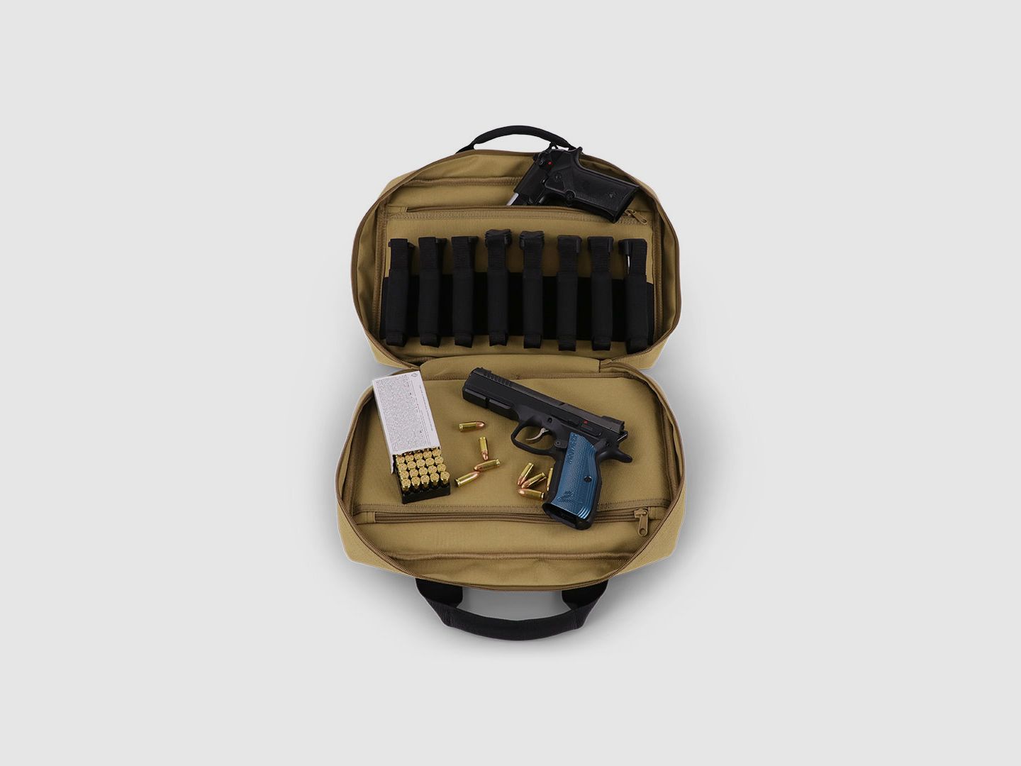 Winter Pistolentasche W8 für 2 Kurzwaffen – 8 Magazinhalter, 1000D, abschließbar (Dune)