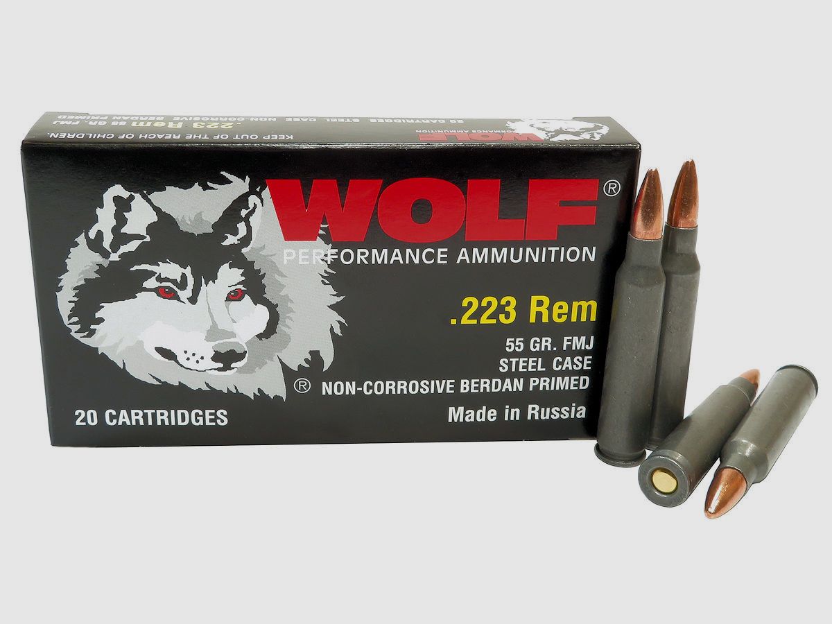 Munition Wolf .223 Remington 62 Grain FMJ Cuivre HP Boîtier en Acier *80 Coups*
