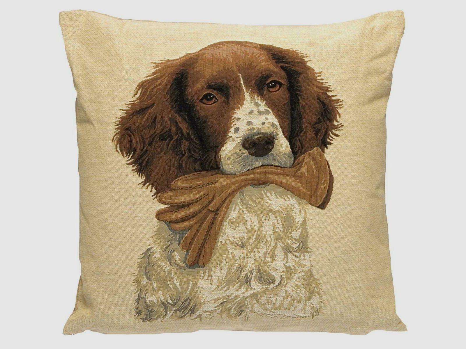 Lovergreen cushion motif cushion dogs with glove in mouth