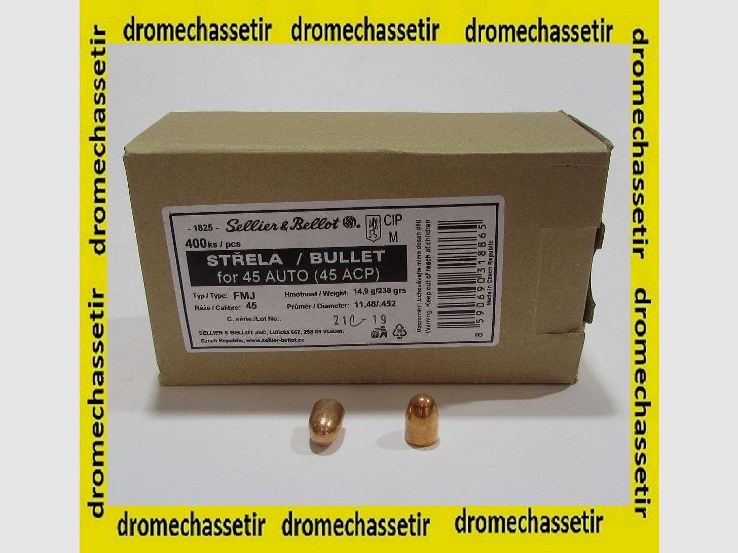 Box 400 Geschosse Sellier & Bellot Kal. 45 (.451) 230 Grain FMJ Rundkopf