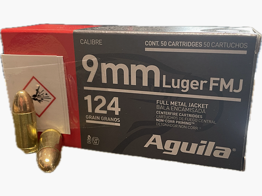 AGUILA 9MM LUGER AMMUNITION - 124GRS. - 50 PATROON