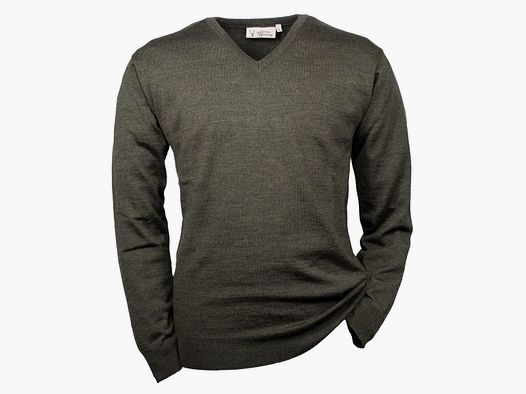 Hubertus Pullover V-Ausschnitt Merino Oliv/braun