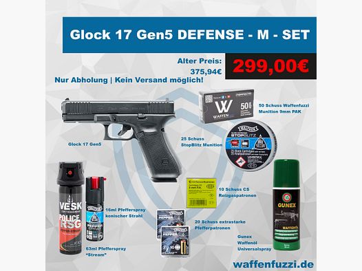 Glock 17 Gen5 Pistola de Salva Set de Defensa "M" Calibre 9mm PAK
