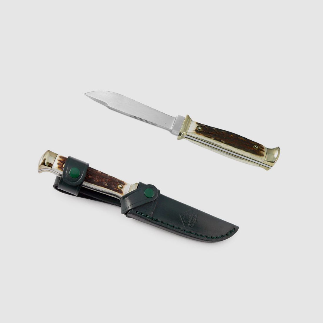 Jagdmesser Puma Jagdnicker Frevert Stahl 1.4116 KlingenlĂ¤nge 10,2 cm Hirschhorn Griff inklusive Lederscheide (P18)