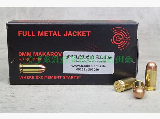 Geco 9mm Makarov Full Metal Jacket 95gr. 6,15g 50 pièces Prix dégressifs
