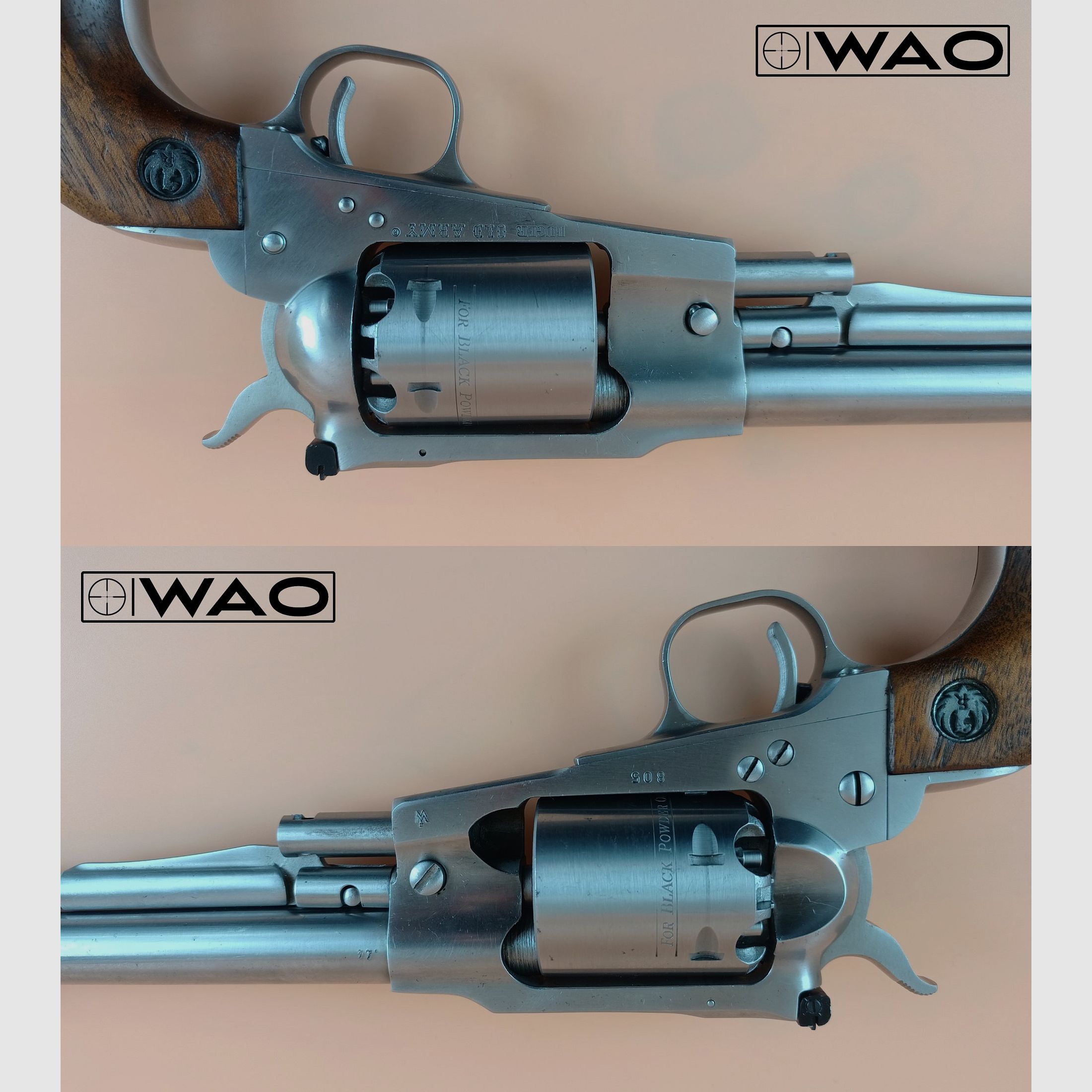 Perkussions-Revolver Sturm, Ruger & Co. Old Army, Kal. .44 (Schwarzpulver), Schwarzpulver BP *Edelstahl - neue Zündhütchen*