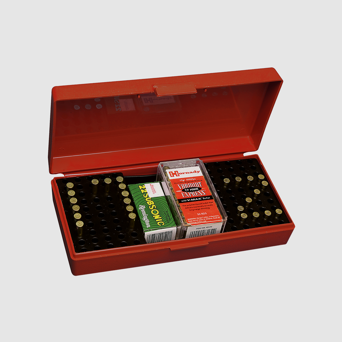 MTM Scatola per Competizioni Calibro Piccolo SB-200-32 marrone-rossiccio con coperchio a ribalta per 100 cartucce .22 LR, immagine 2 di 2