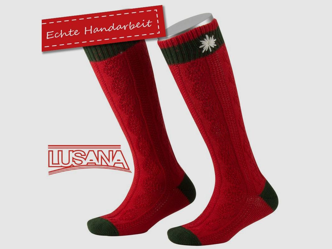 Lusana Kinder Trachtenstrumpf in Rot mit Edelweiss (2119)