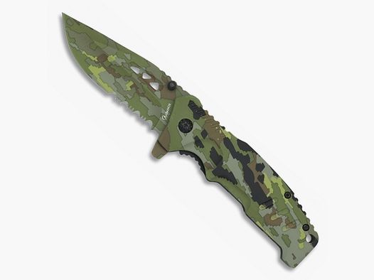 Couteau pliant avec denture partielle camouflage numérique couleurs camouflées flecktarn
