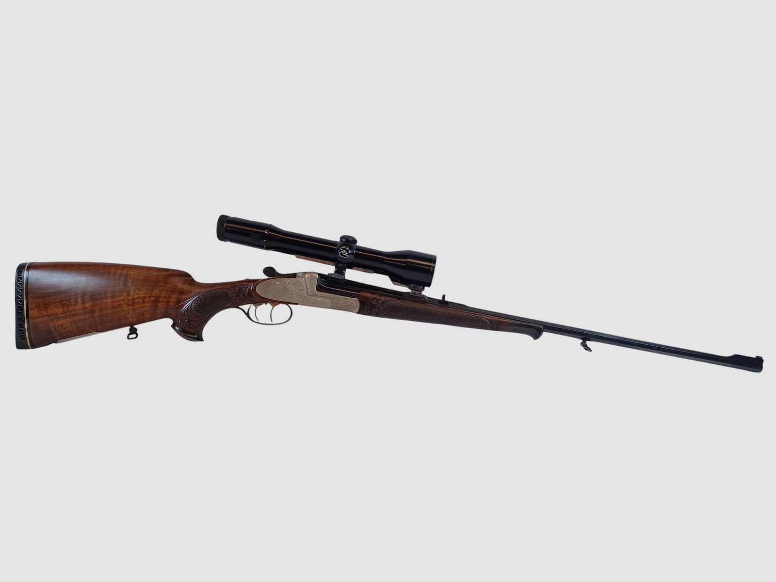 Outschar Ferlach Seitenschloss Kipplaufbüchse im Kal. 6,5x57R mit variabler Zeiss Optik