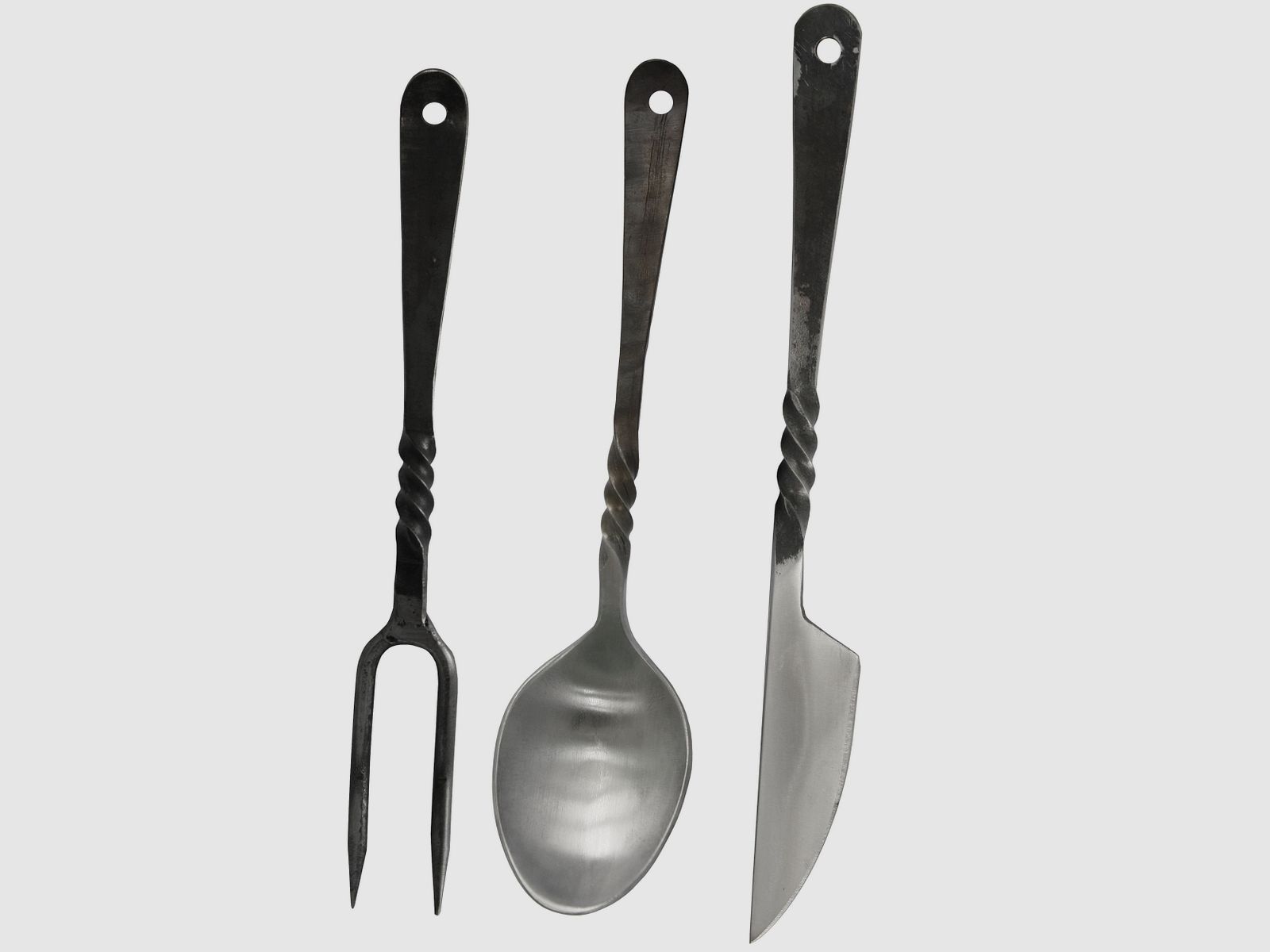 Mittelalter Besteck-Set mit Ledertasche antikfinish