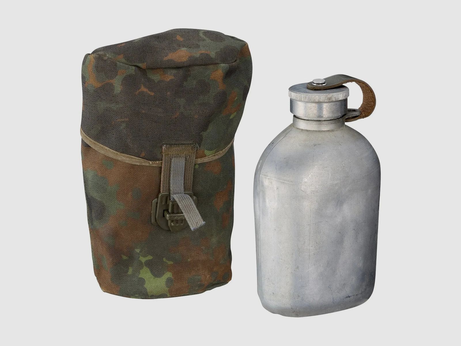 Bundeswehr Original BW Feldflasche Aluminium mit Hülle tarn gebraucht