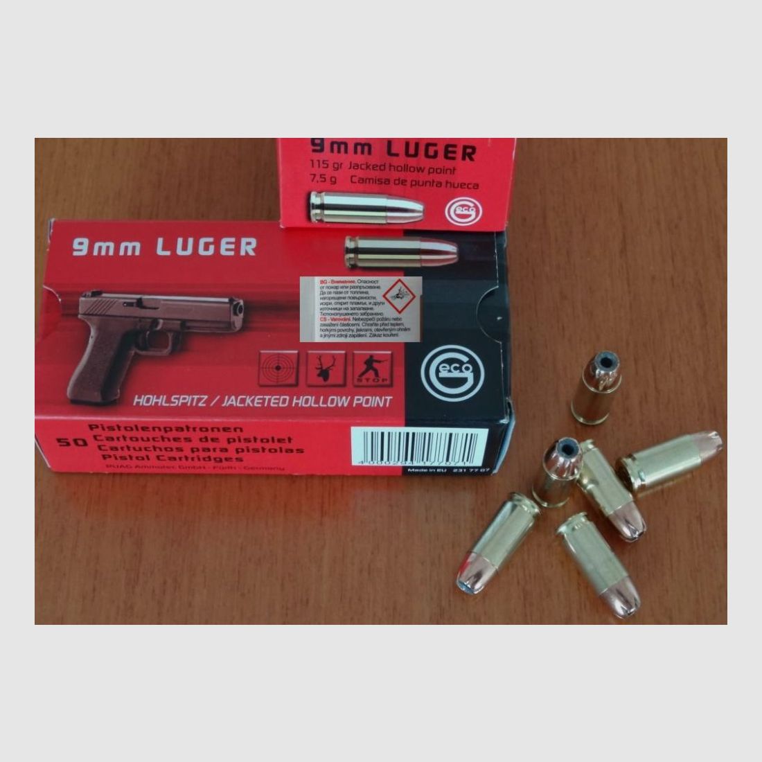 GECO 100 Stück Patronen GECO-9mm Luger-Hohlspitz( Hollow Point)