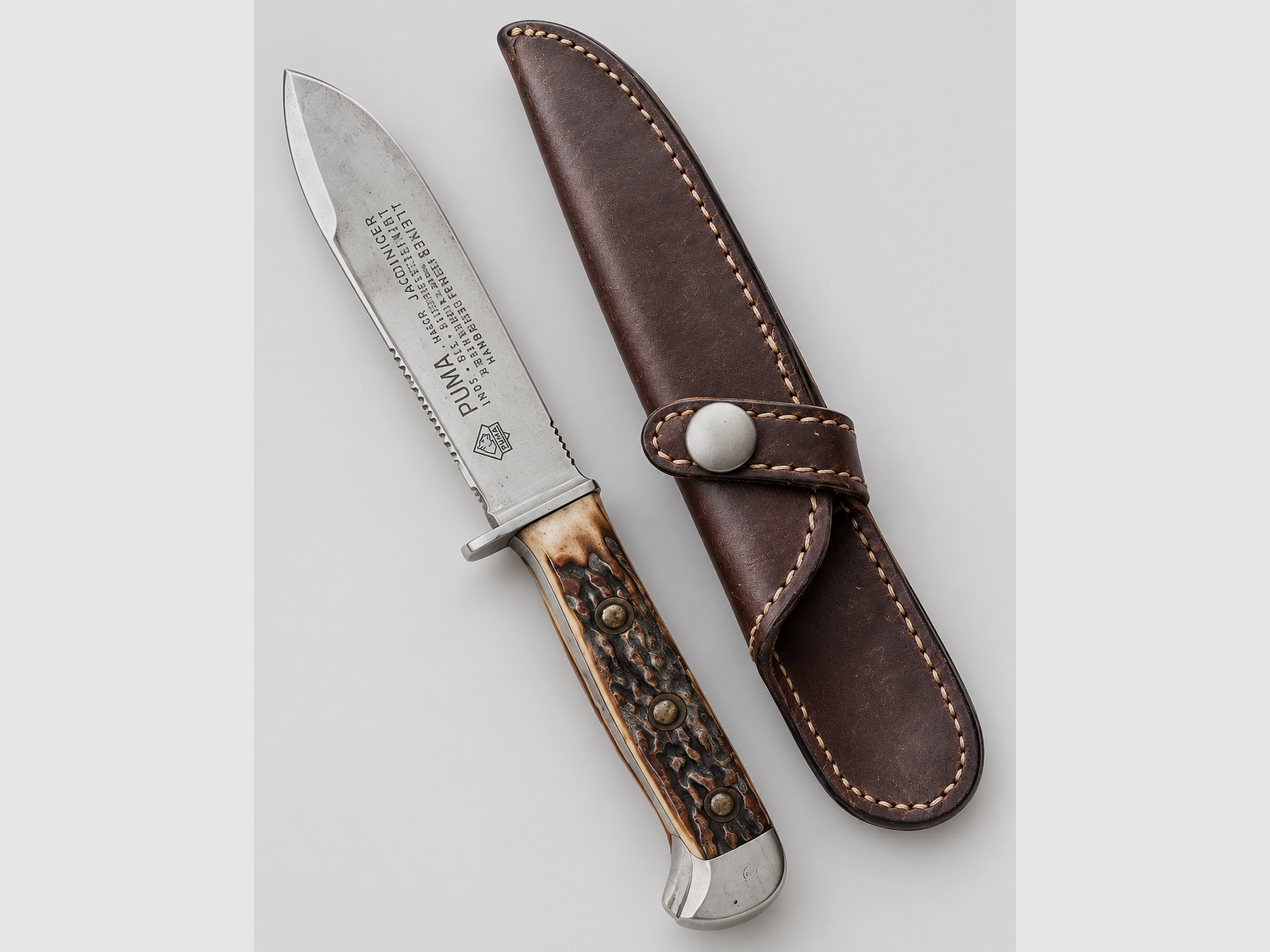 PUMA Jubiläumsmesser Waffen-Jung Stuttgart 1654–1979 – Hirschhorn + Lederscheide, Bild 4 von 4