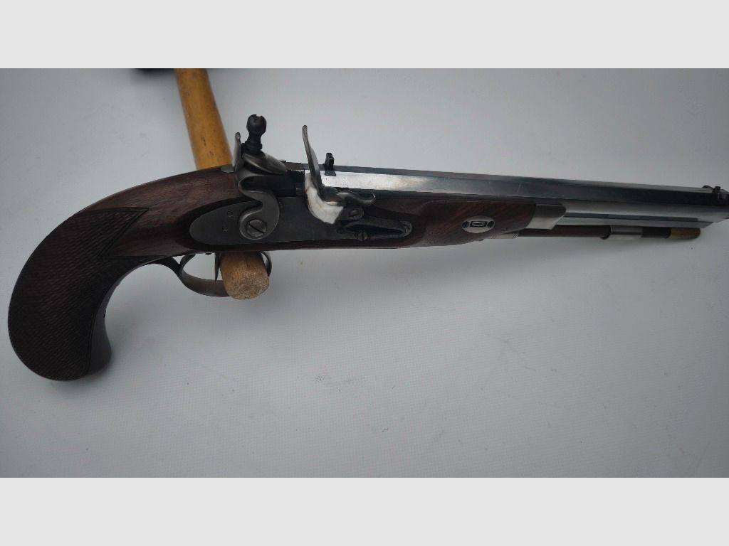 Steinschloßpistole Pedersoli Kaliber .45, Scheibenpistole mit französischen Rückstecher