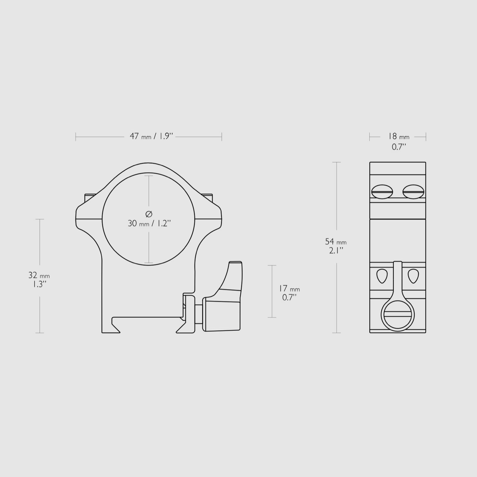 HAWKE 23107 Professional Steel Ring Mounts Weaver High 30mm Height 54mm Quick Release