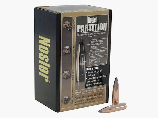 Balle Nosler Partition 6,5mm/.264 125GR Spitzer 50 pièces