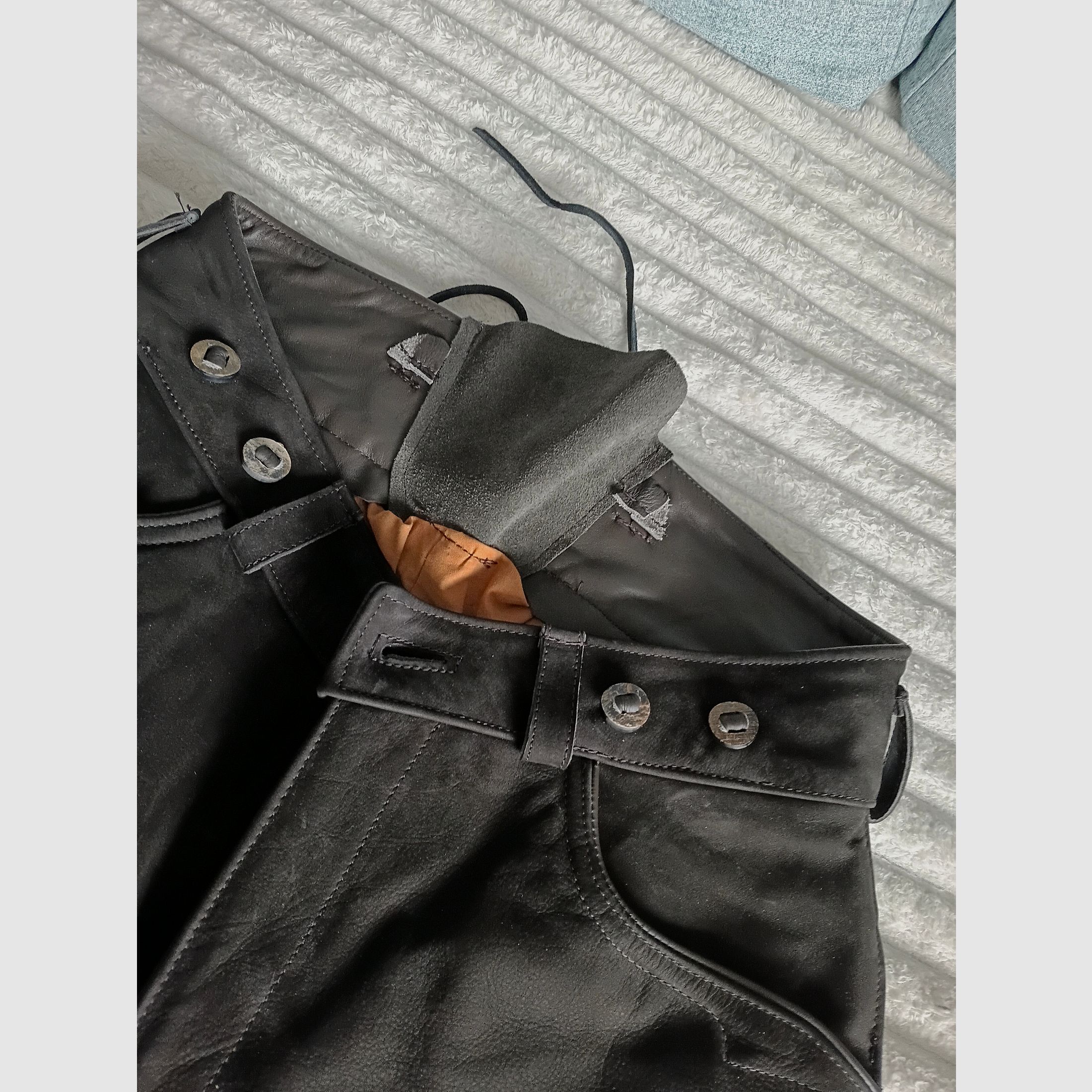 Hunting pants made of leather, nubuck, custom-made, new and unworn