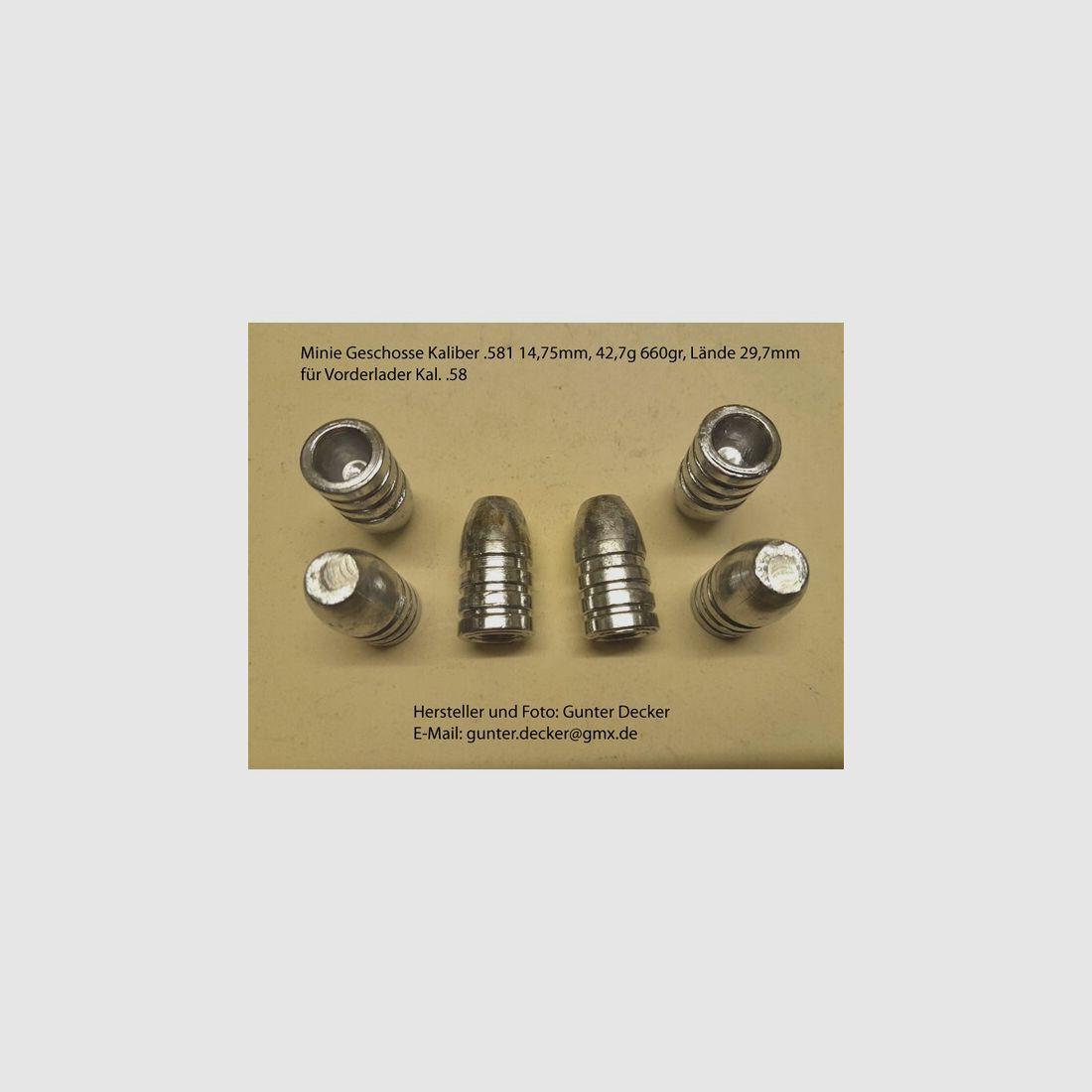 Minie Geschosse Kaliber .581 14,75mm 42,7g 660gr Vorderlader Gewehre Kal. .58