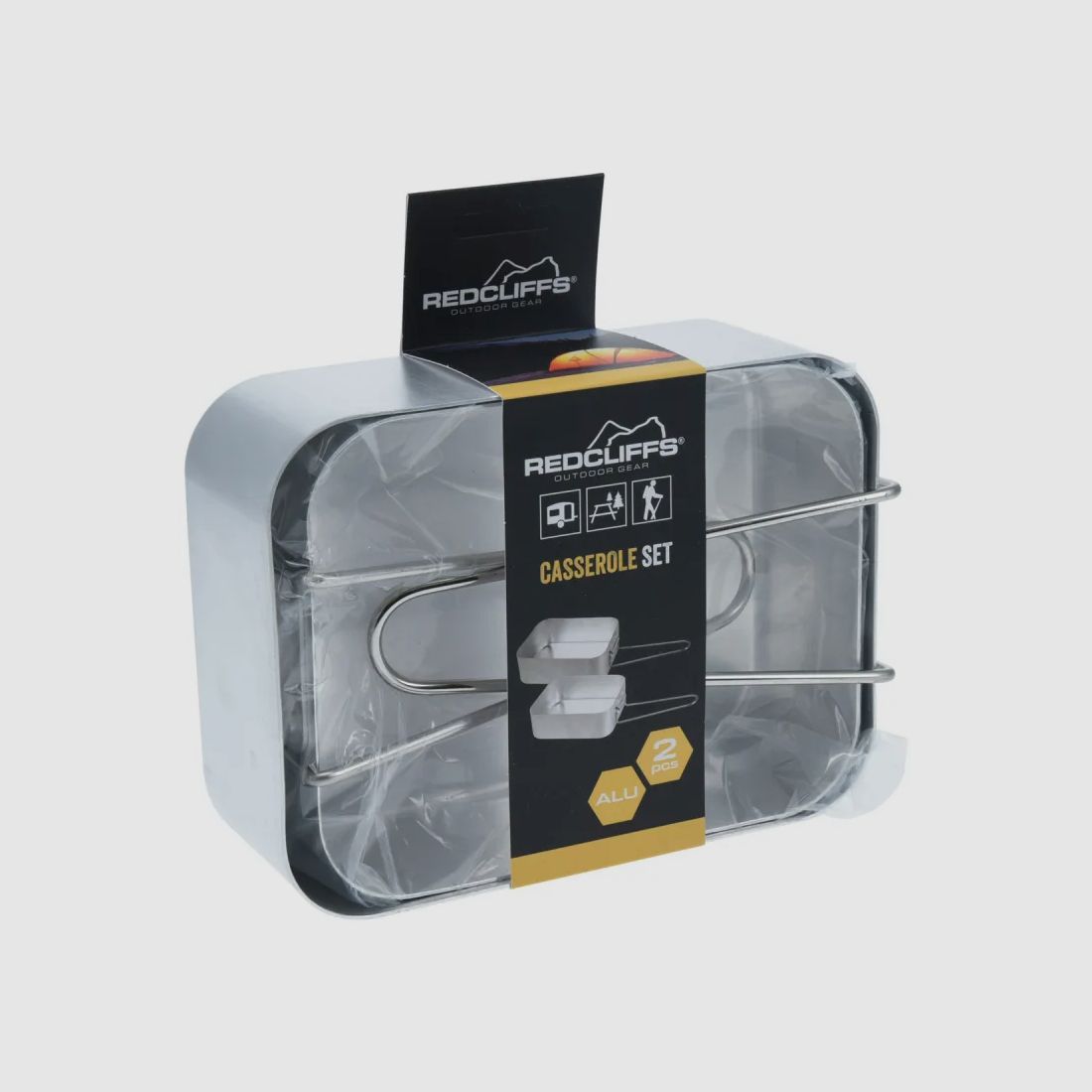 Set aus 2 quadratischen Aluminium-Kochtöpfen für Camping mit klappbaren Griffen, Bild 2 von 3