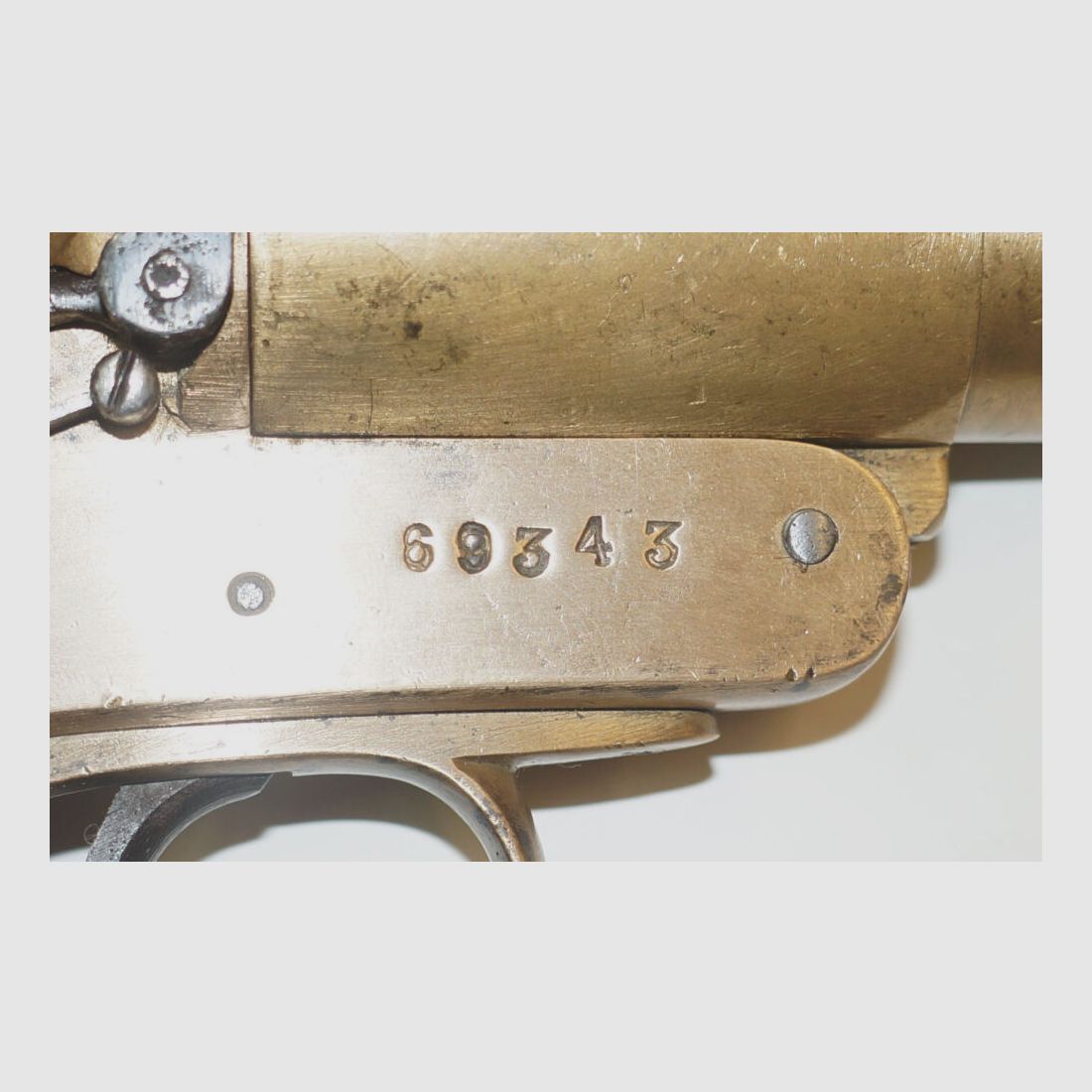 Cogswell & Harrison flare gun, Cogswell & Harrison, brass barrel and housing, small defect (spring break)