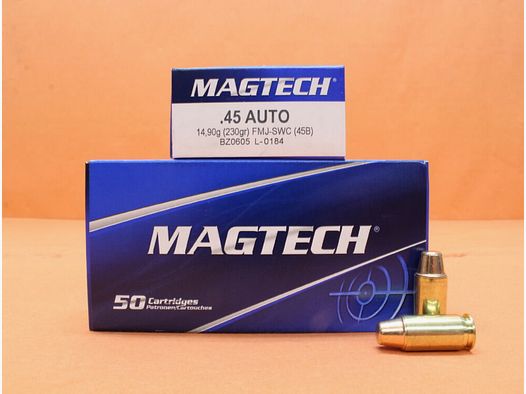 Magtech Patrone .45Auto Magtech 230grs FMJ/ FMC-SWC (45B) VE 50 Patronen/ 14,90g Vollmantel-Semi-Wadcutter