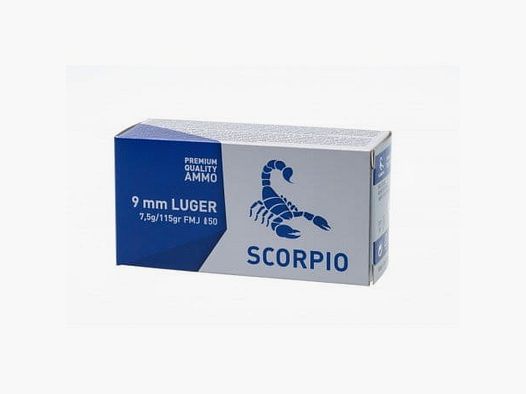 Scorpion 9 mm Luger 124 grs STV Full Metal Jacket Douille en laiton 50 pièces