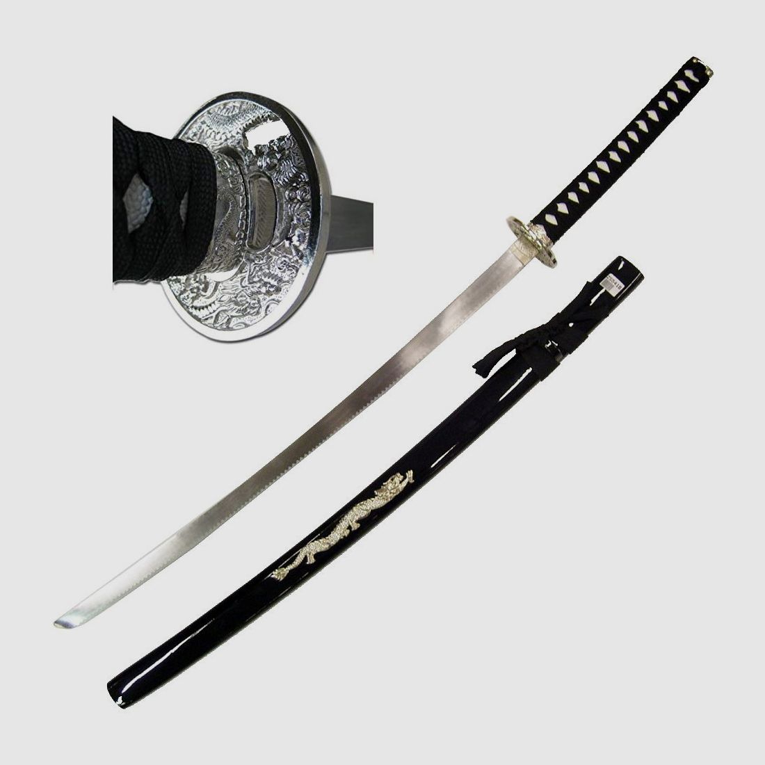 Black Katana Dragon with Saya