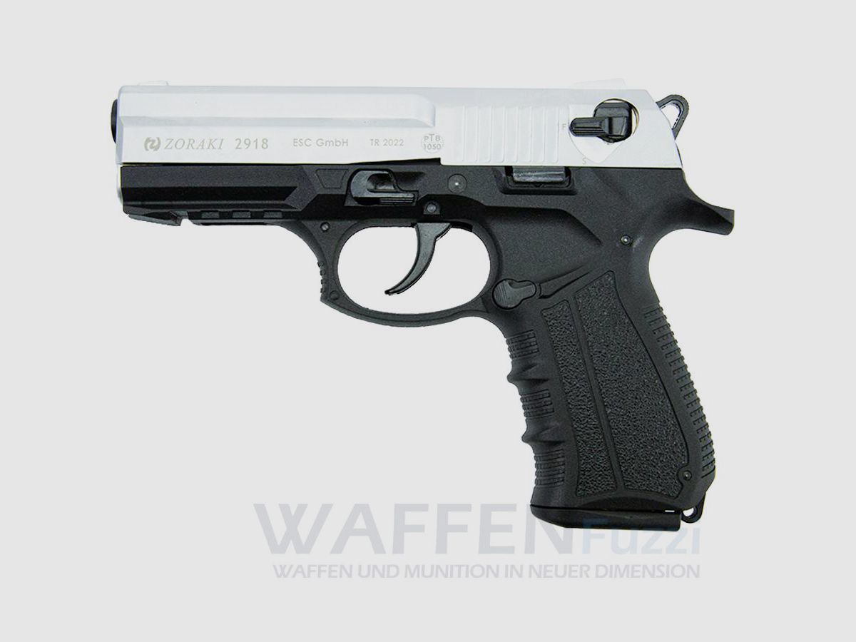 Zoraki 2918 Blank Firing Pistol Matt Chrome Caliber 9mm P.A.K.