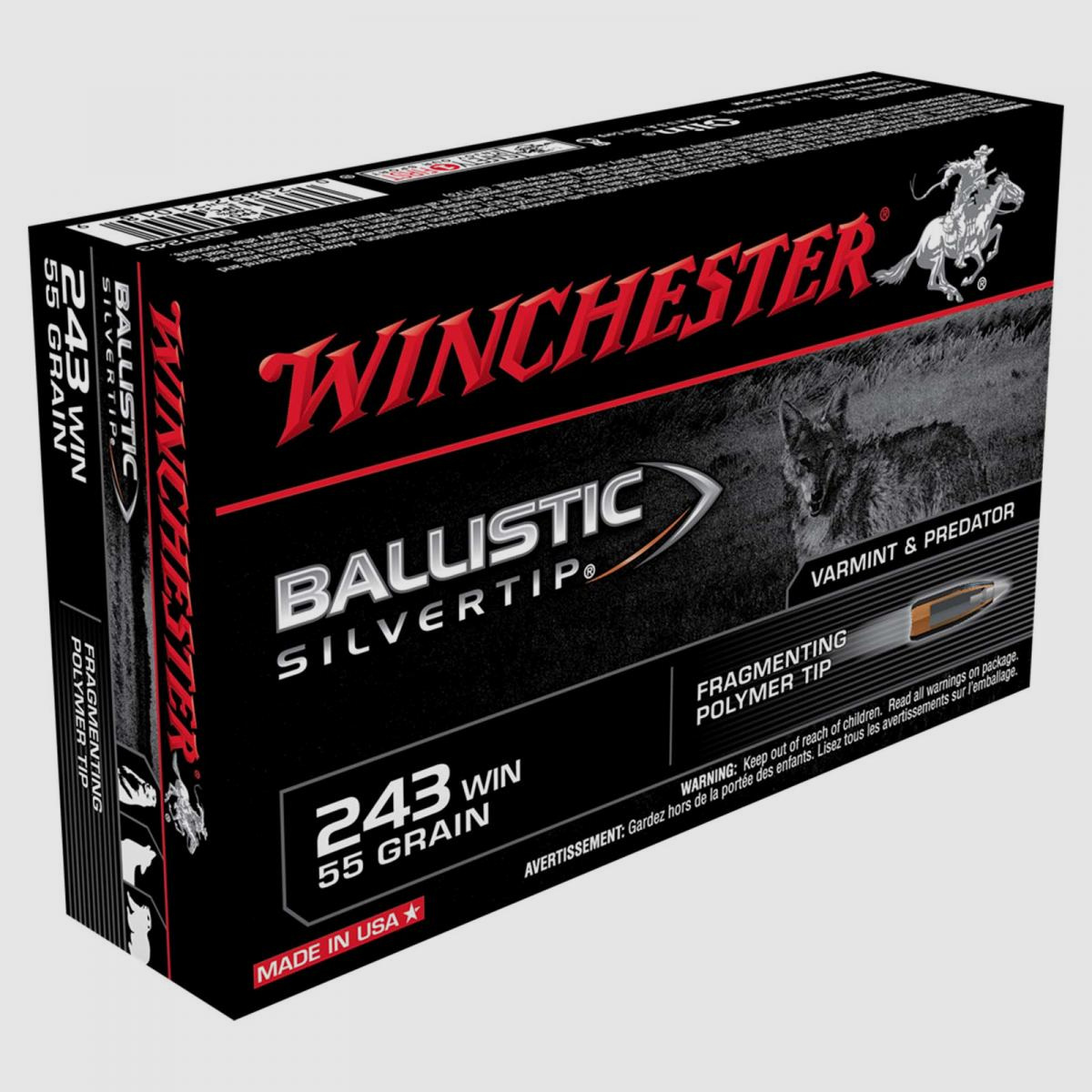 Winchester Ballistic Silvertip .243 Win. 55GR punta in polimero frammentante 20 cartucce