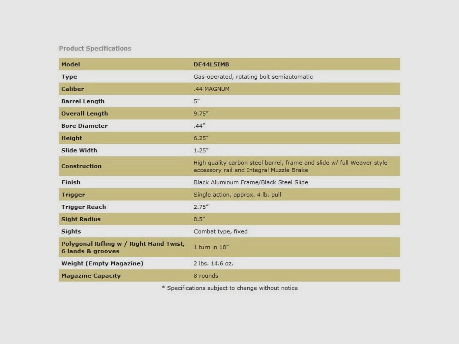 Magnum Research Desert Eagle L5" (5 inch) Zwart MBI .44RemMag