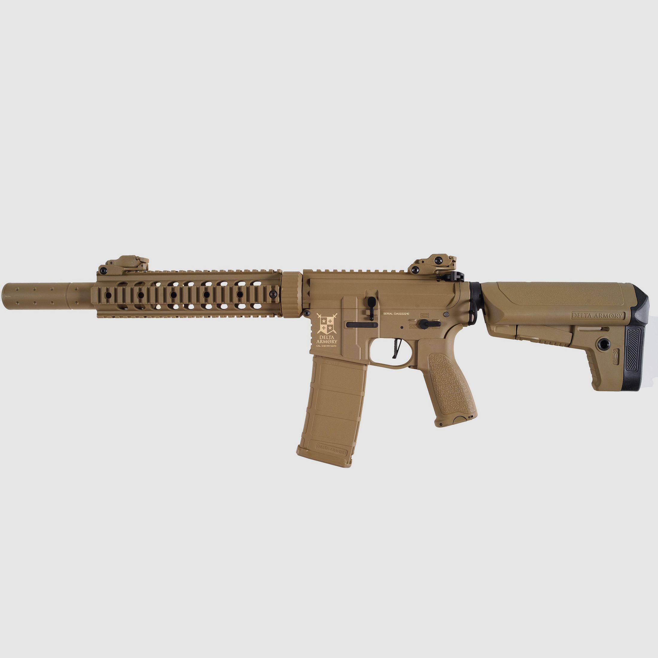 AR15 SilentOps 9 Zoll CHARLIE Tan S-AEG Softair Gewehr Frei ab 18 Jahren | Delta Armory