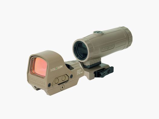 Set Holosun, Oculare Reflex Holosun, Modello HE510C-GR-FDE con Reticolo Verde: 2MOA Punto, 65MOA Circledot & 65MOA Cerchio e Ingranditore HM3X-FDE