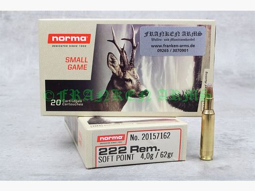 Norma soft point .222 Rem. 62gr. 4.0g 20 pieces
