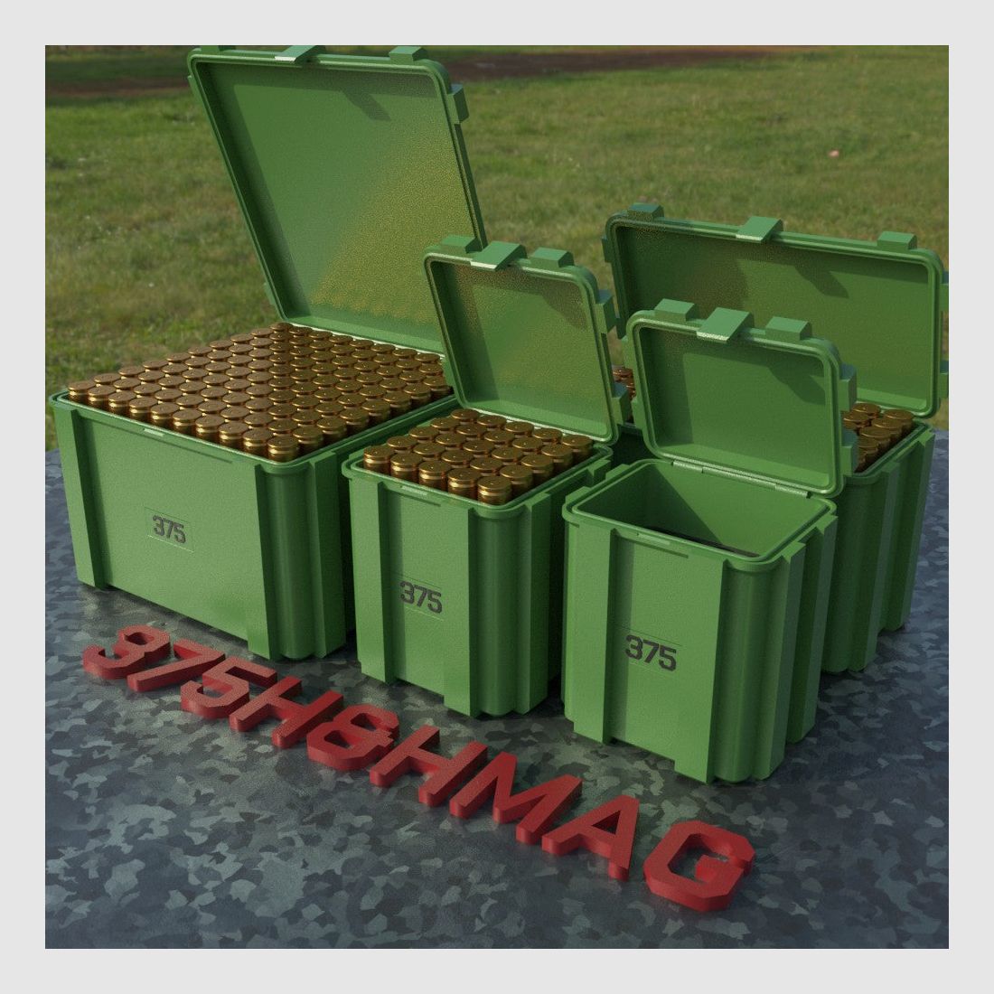 Caja de municiones Filamelt / .375 H&H Mag / 'tapa abatible' / caja de cartuchos, caja de municiones