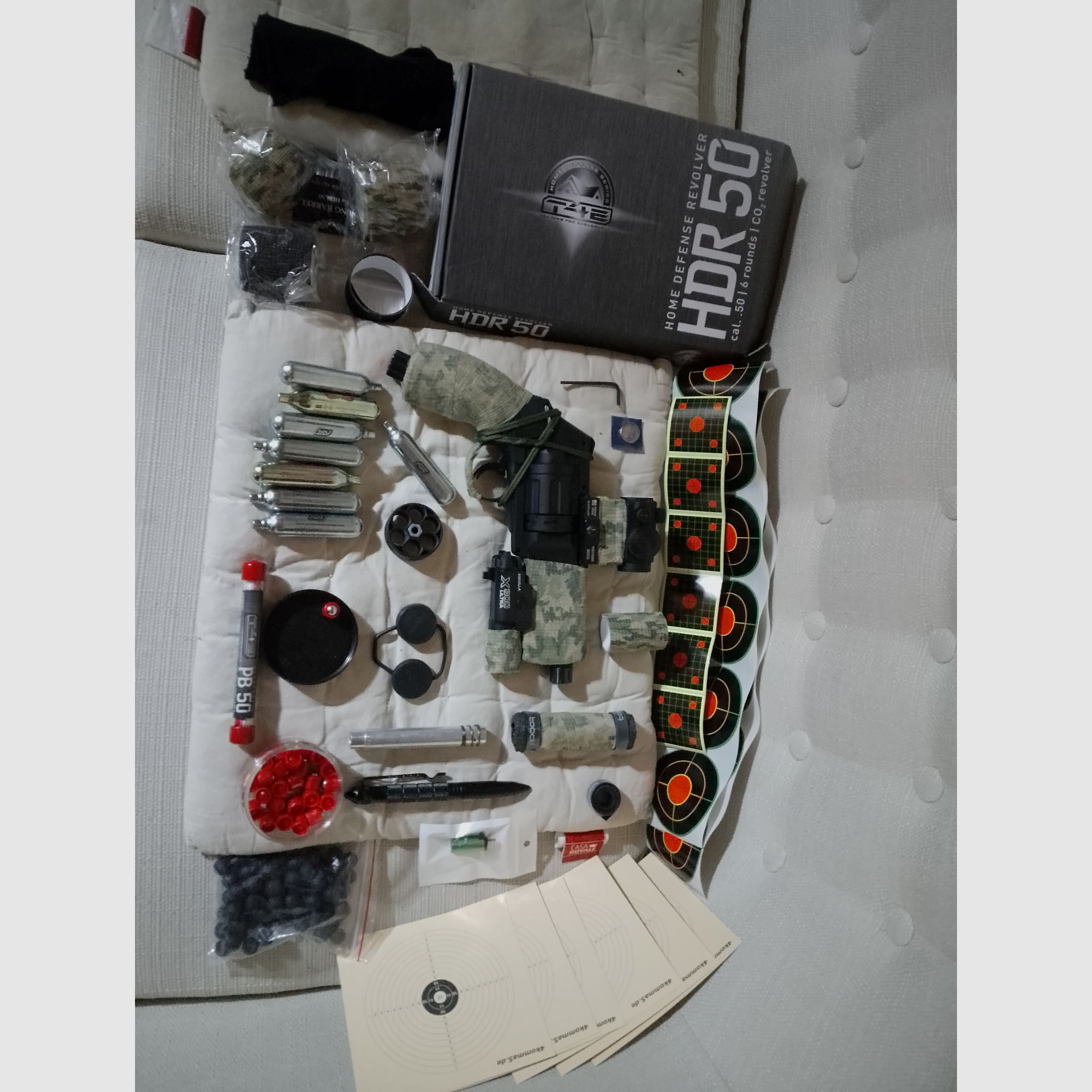 T4e HDR50 Tuning canna rosso verde punto di mira pallini in acciaio gomma RAM Paintball marker Cal .50 set lampada capsule CO2