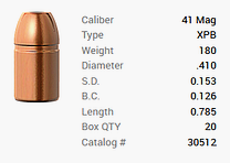 Balas Barnes .41 Mag./.410 180GR XPB Pistol FB 20 piezas