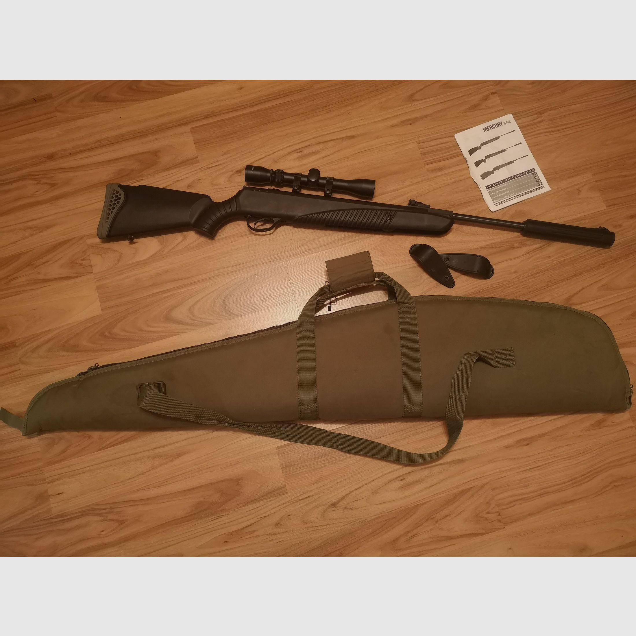 Mercury 85XTac Knikloop Luchtgeweer Set 4,5mm Diabolos incl. 3-9x32 Richtkijker Tas