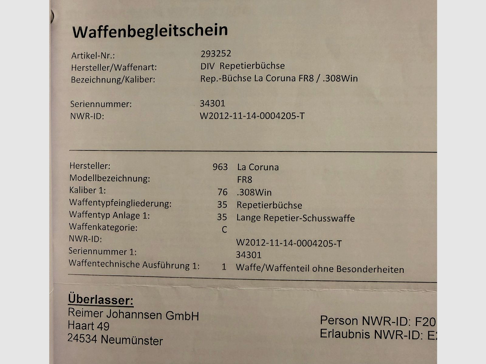 Repetierbüchse La Coruna .308