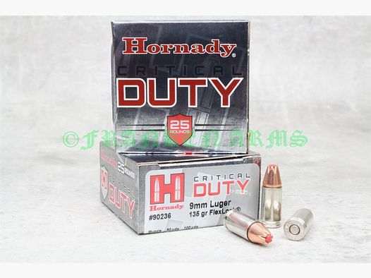 Hornady 9mm Luger Critical Duty 135gr. 25 pièces Prix dégressifs