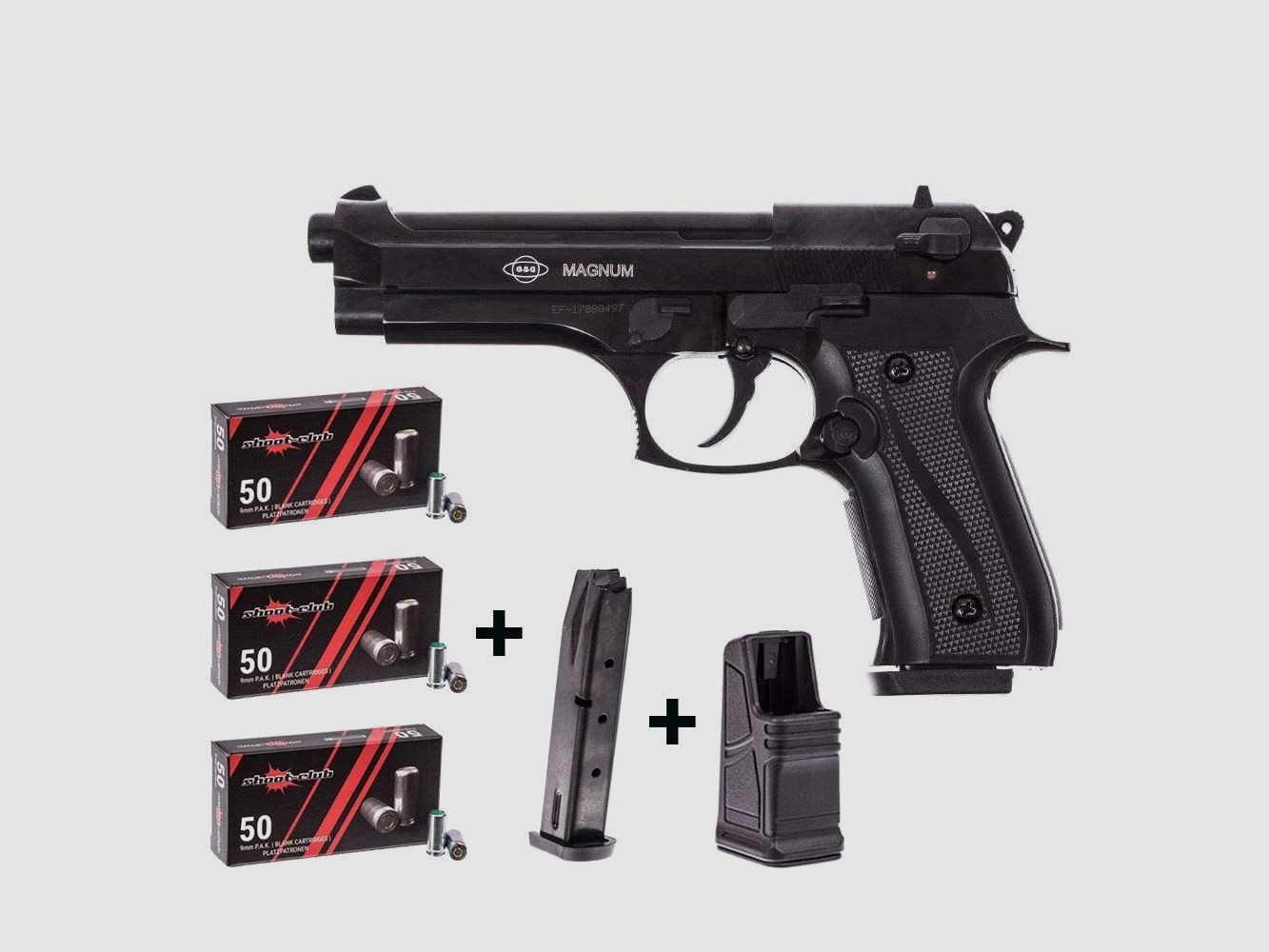 GSG Firat Magnum blued 9mm P.A.K. / 150 blank cartridges