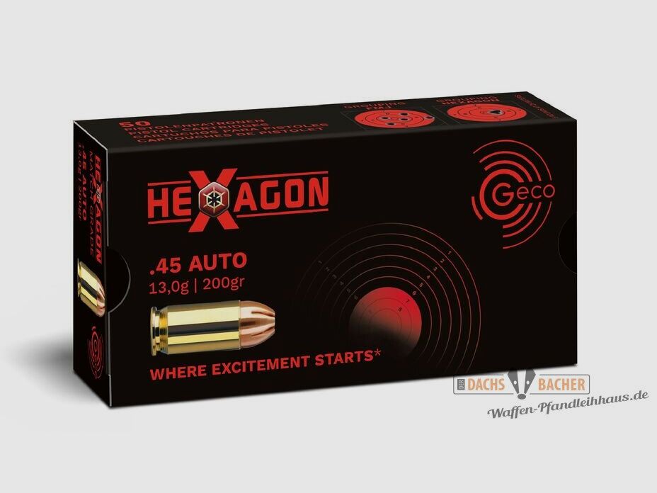 GECO .45 Auto Hexagon 13,0g/200gr 50 cartouches, image 1 sur 2